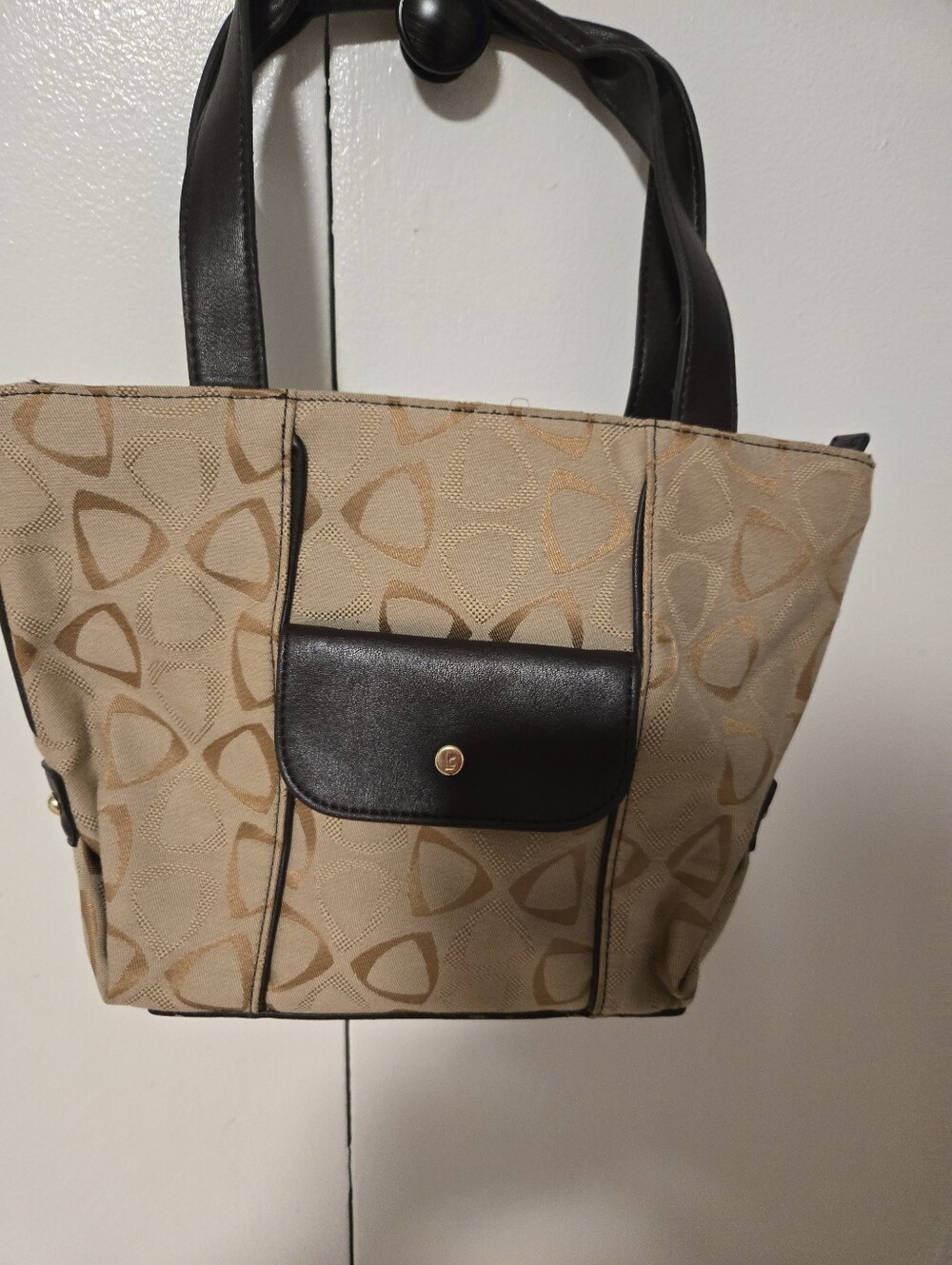 Beige and Brown Patterned Tote Bag - Versatile Everyday Handbag